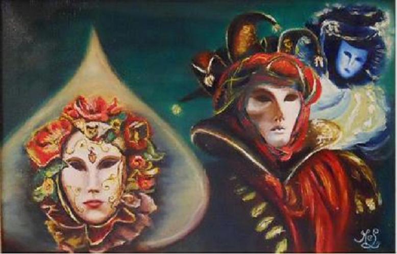 Carnaval de Venise: Groupe au masque rouge (Collection privée)
