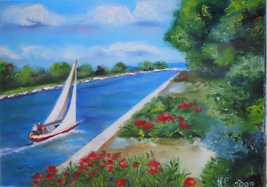 Voilier sur le canal de Port Camargue